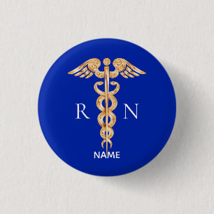 Guld Caduceus-symbol & registrerad sjuksköterska m Knapp