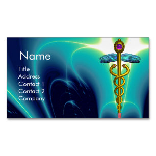 GULD CADUCEUS SYMBOL / Teal Blue Turcos Magnetiska Visitkort