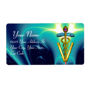 GULD CADUCEUS VETERINÄR SYMBOL, Aqua Blue, Teal Fraktsedel