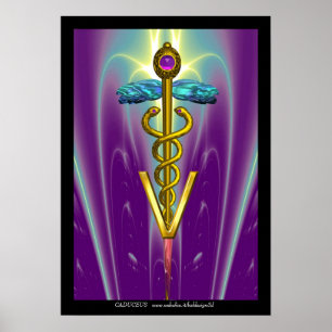 GULD CADUCEUS VETERINÄR SYMBOL Blue Lila Poster