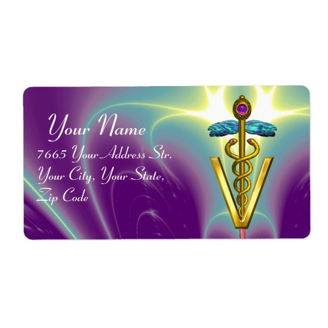 GULD CADUCEUS VETERINÄR SYMBOL Lila Grönt Fraktsedel (Framsidan)