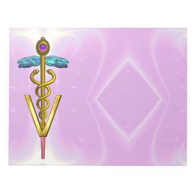 GULD CADUCEUS VETERINÄR SYMBOL,Rosa Lilac Anteckningsblock (Framsida)
