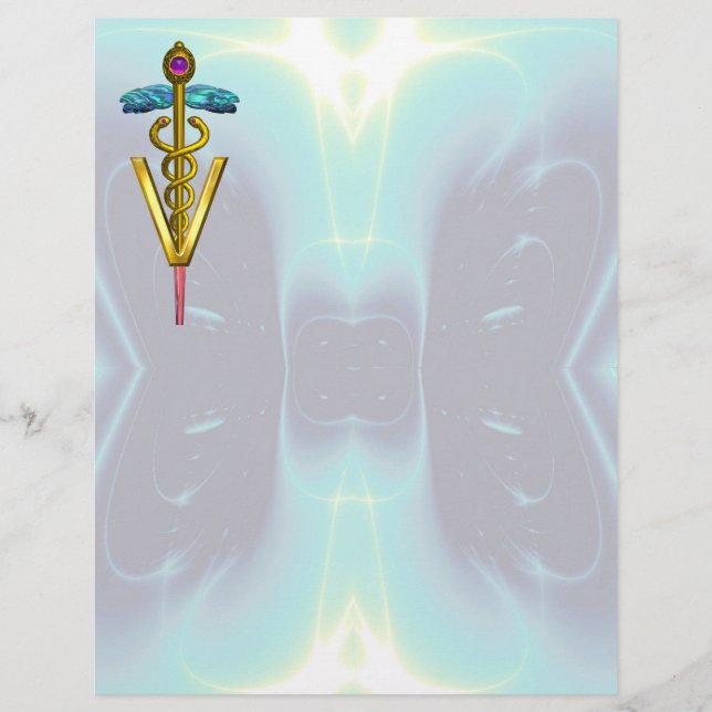 GULD CADUCEUS VETERINÄR SYMBOL, Teal Blue (Framsida)