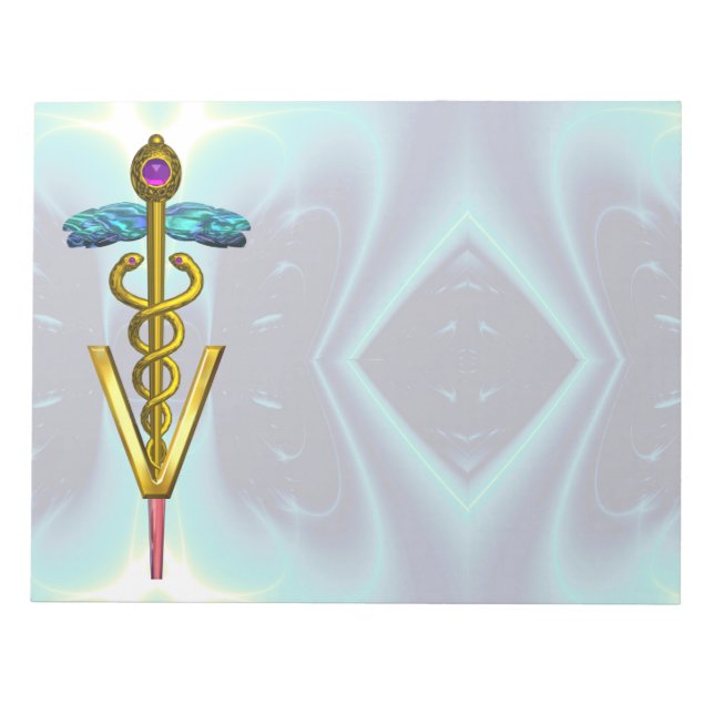 GULD CADUCEUS VETERINÄR SYMBOL, Teal Blue Anteckningsblock (Framsida)