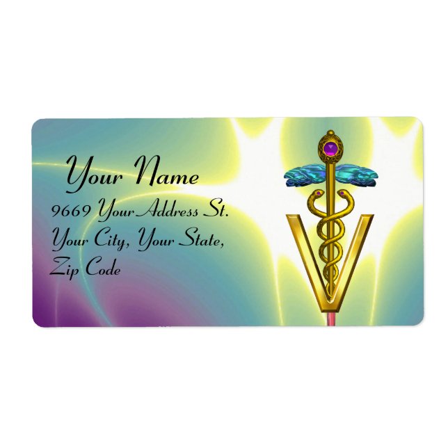 GULD CADUCEUS VETERINÄR SYMBOL Teal Blue Fraktsedel (Framsidan)