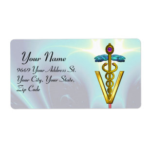 GULD CADUCEUS VETERINÄR SYMBOL Teal Blue Fraktsedel