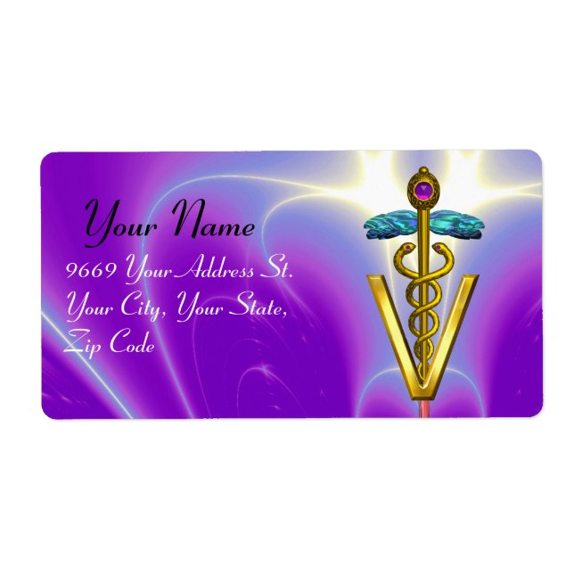 GULD CADUCEUS VETERINÄR SYMBOL Violet,Lila Fraktsedel (Framsidan)