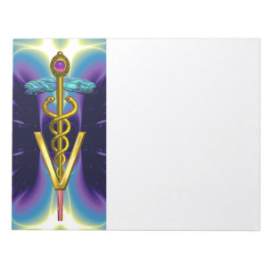 GULD CADUCEUS VETERINÄRSYMBOL, Lila Blue Anteckningsblock
