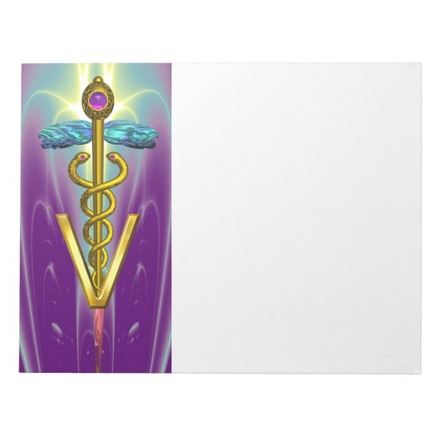 GULD CADUCEUS VETERINÄRSYMBOL, Lila Teal Anteckningsblock (Framsida)