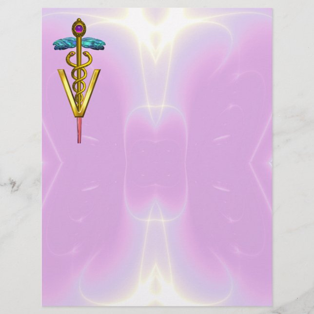 GULD CADUCEUS VETERINÄRSYMBOL, lilac,rosa (Framsida)