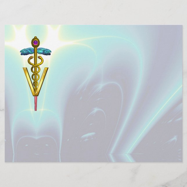 GULD CADUCEUS VETERINARY SYMBOL, Aqua Blue (Framsida)