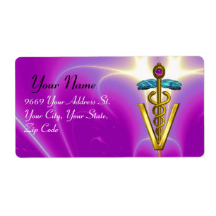 GULD CADUCEUS VETERINARY SYMBOL Rosa Fuchsia Fraktsedel
