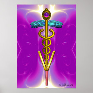 GULD CADUCEUS VETERINARY SYMBOL Rosa Fuchsia Poster