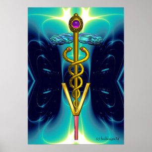 GULD CADUCEUS VETERINARY SYMBOL Teal Aqua Blue Poster