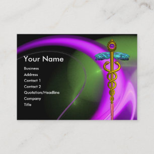 GULD CADUCEUS , VIOLET FRACTAL SWIRS LILA GRÖNT VISITKORT