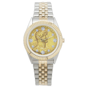 Guld Caesar Antiquities Coin Diamond Dial Armbandsur