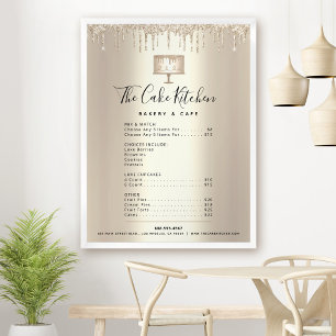 Guld Cake Bakery Chef Glitter Drip Meny Prislista Poster