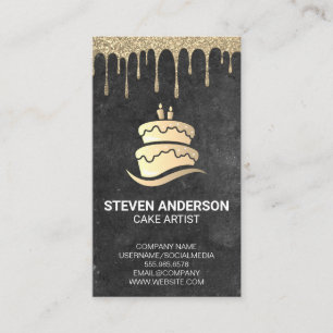Guld Cake Logotyp Guld Glitter Icing Drift Visitkort