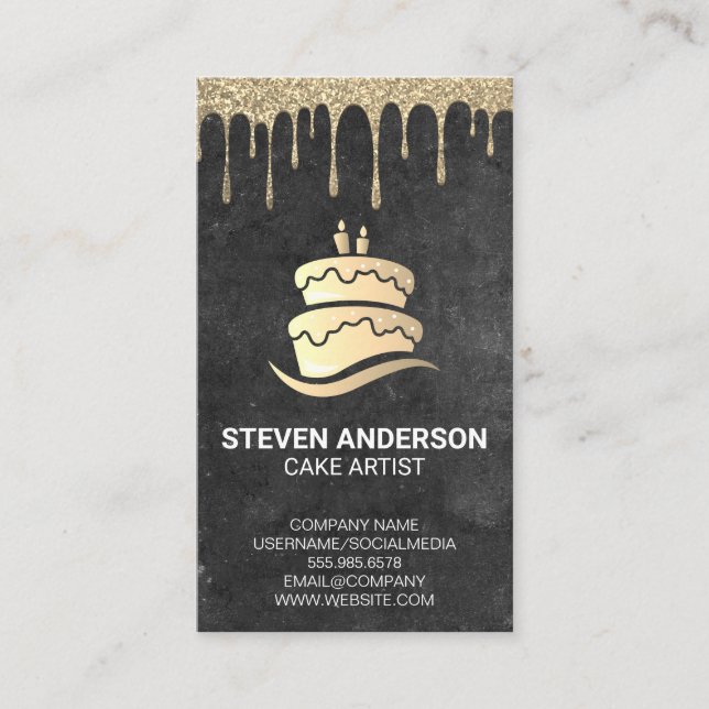 Guld Cake Logotyp | Guld Glitter Icing Drift Visitkort (Framsida)