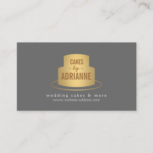 Guld Cake Logotyp III för bageri, kafé, ost Visitkort (Framsida)