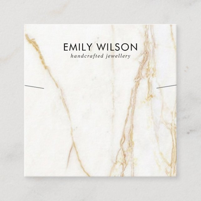 GULD CALACATTA MARBLE NECKLACE BRACELET VISNING FYRKANTIGT VISITKORT (Framsida)
