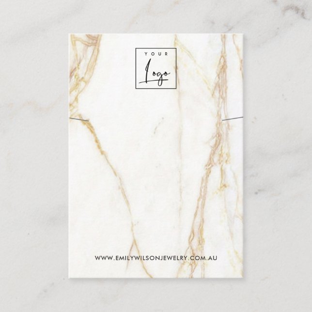 GULD CALACATTA MARBLE NECKLACE BRACELET VISNING VISITKORT (Framsida)