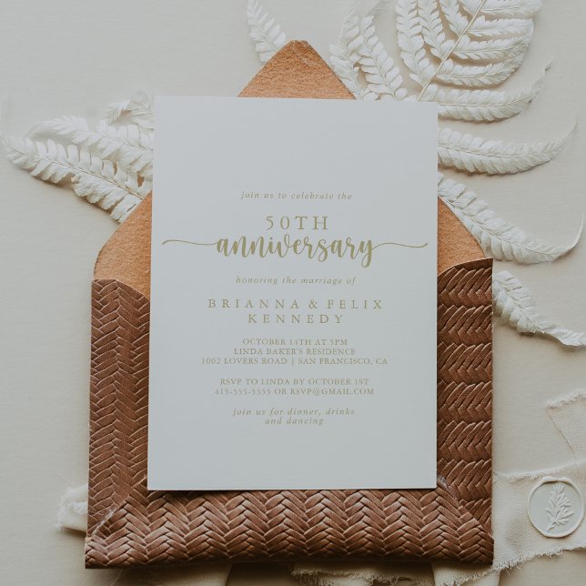 Guld-calligrafi 50:e Bröllop-årsdagen Inbjudningar (Skapare uppladdad)
