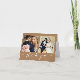 Guld Calligraphy 3 Photo bröllop tackkort