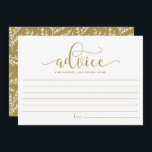 Guld Calligraphy Adivce for the Bride to be Rådkort<br><div class="desc">Guld Calligraphy Advice for the Bride to be Bride Card | Skriva ner ditt råd till briden som ska visas med detta blankminneskort. Den har vismisk kalligrafi med lövning mönster. Matchande objekt är tillgängliga.</div>