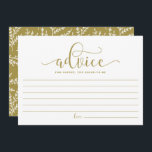 Guld Calligraphy Adivce for the Bride to be Rådkort<br><div class="desc">Guld Calligraphy Advice for the Bride to be Bride Card | Skriva ner ditt råd till briden som ska visas med detta blankminneskort. Den har vismisk kalligrafi med lövning mönster. Matchande objekt är tillgängliga.</div>