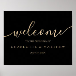 Guld Calligraphy Black Welcome Bröllop Poster