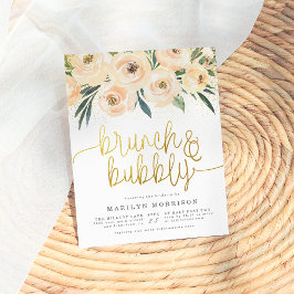 Guld Calligraphy Blommigt Brunch & Bubly Inbjudan Vykort