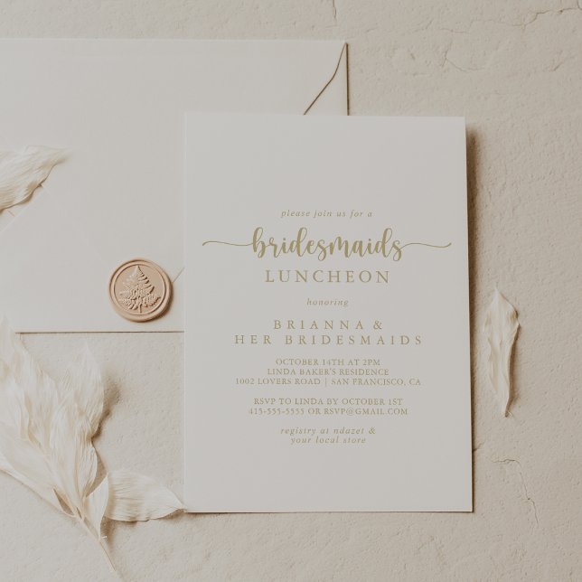 Guld Calligraphy Bridesmaids Luncheon Shower Inbjudningar (Skapare uppladdad)