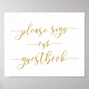 Guld Calligraphy Bröllop undertecknar vår gäst Bok Poster