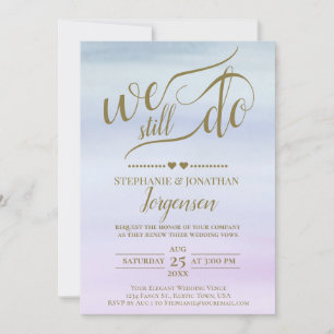 Guld Calligraphy Dusty Blue & Lilac Vow Renewal Inbjudningar