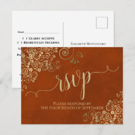 Guld Calligraphy Elegant Rust Orange Bröllop OSA Vykort