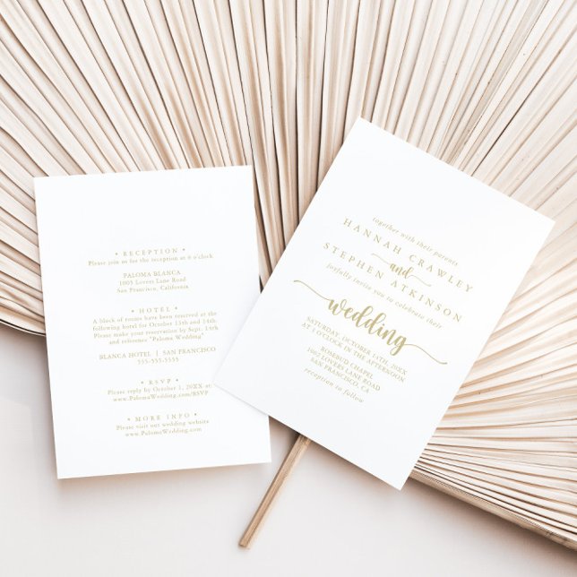 Guld Calligraphy Front & Back Bröllop Inbjudningar (Skapare uppladdad)