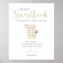 Guld Calligraphy Jenga Guestbook Bröllop Poster