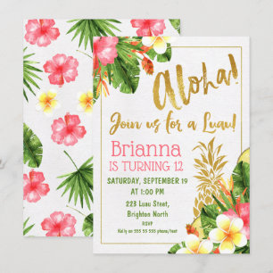 Guld Calligraphy Luau Birthday-inbjudan Inbjudningar