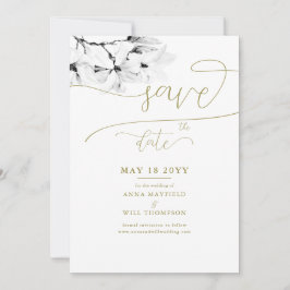 Guld Calligraphy Magnolia Bröllop spara datum Inbjudningar