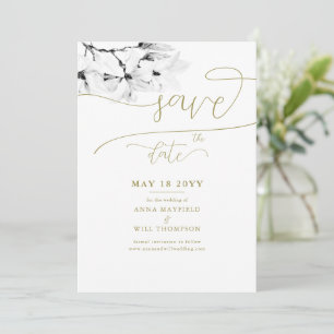 Guld Calligraphy Magnolia Bröllop spara datum Inbjudningar