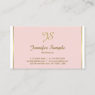 Guld Calligraphy Monogram Trendig Chic Rosa Plain Visitkort