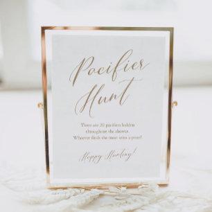 Guld Calligraphy Nappar Hunt Baby Shower Game Poster