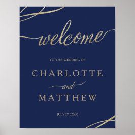 Guld Calligraphy Navy Blue Welcome Bröllop Poster