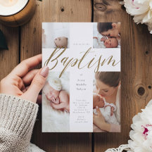 Guld Calligraphy Photo Collage Baby Baptism Kor