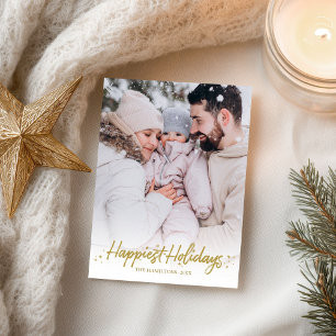 Guld Calligraphy Photo Happiest Helgdagars jul Vykort