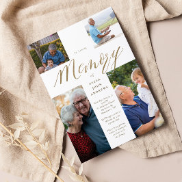 Guld Calligraphy Photo Kor Loving Memory Funeral Inbjudningar