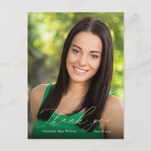 Guld Calligraphy Photo Studenten Tack Vykort (Framsida)