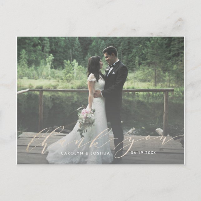 Guld Calligraphy Script Photo Tack Faux Foil Vykort (Framsida)