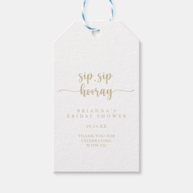 Guld Calligraphy Sip Sip Hooray Möhippa Presentetikett (Framsidan)